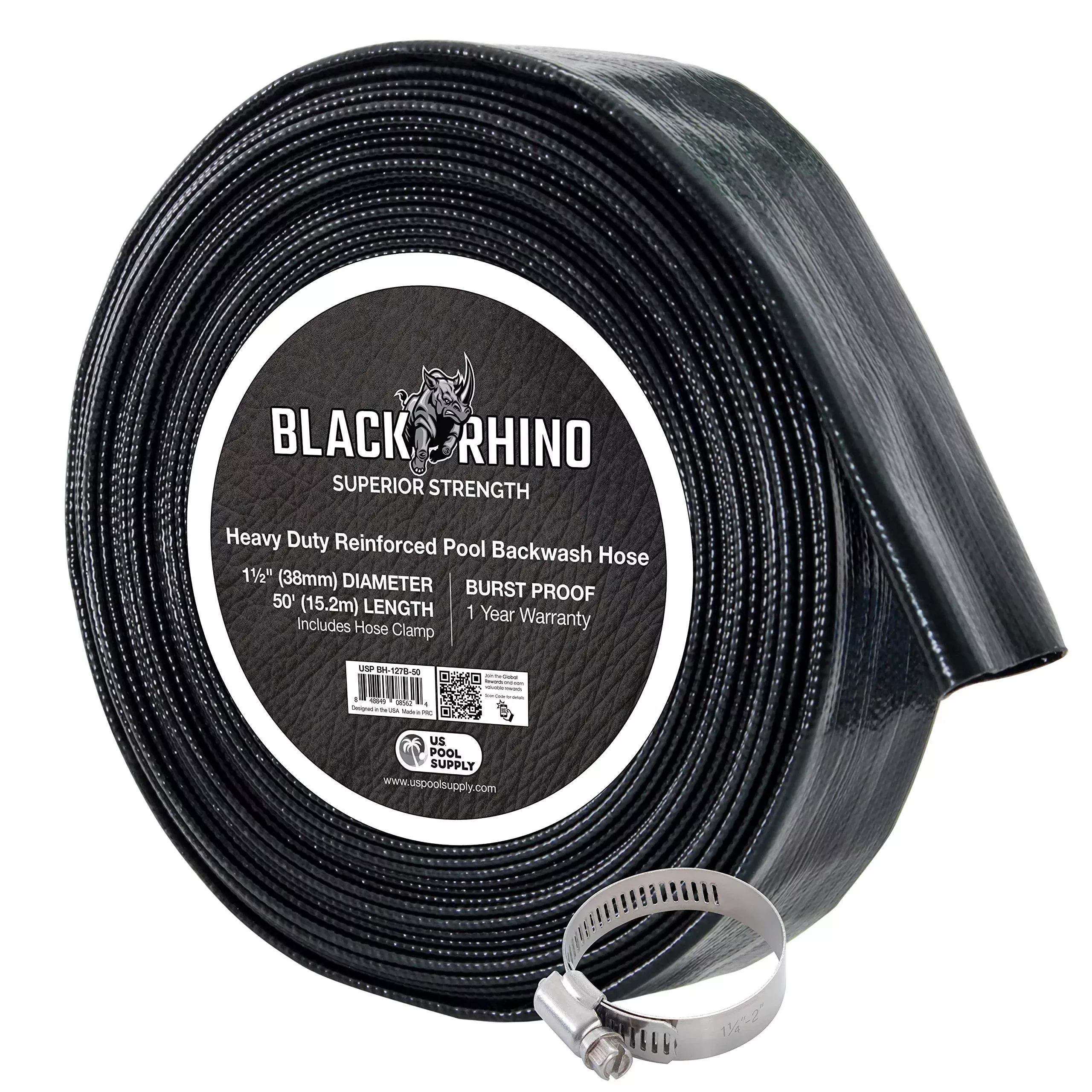 U.S. Pool Supply Pool Backwash Hose 1 1 /2 Inch Diameter x 50 Feet - Discharge Hose for Pump, Sand Filter & Sump Pump Hoses - Burst Resistant Lay Flat Drainage Hoses for Inground & Above Ground Pools