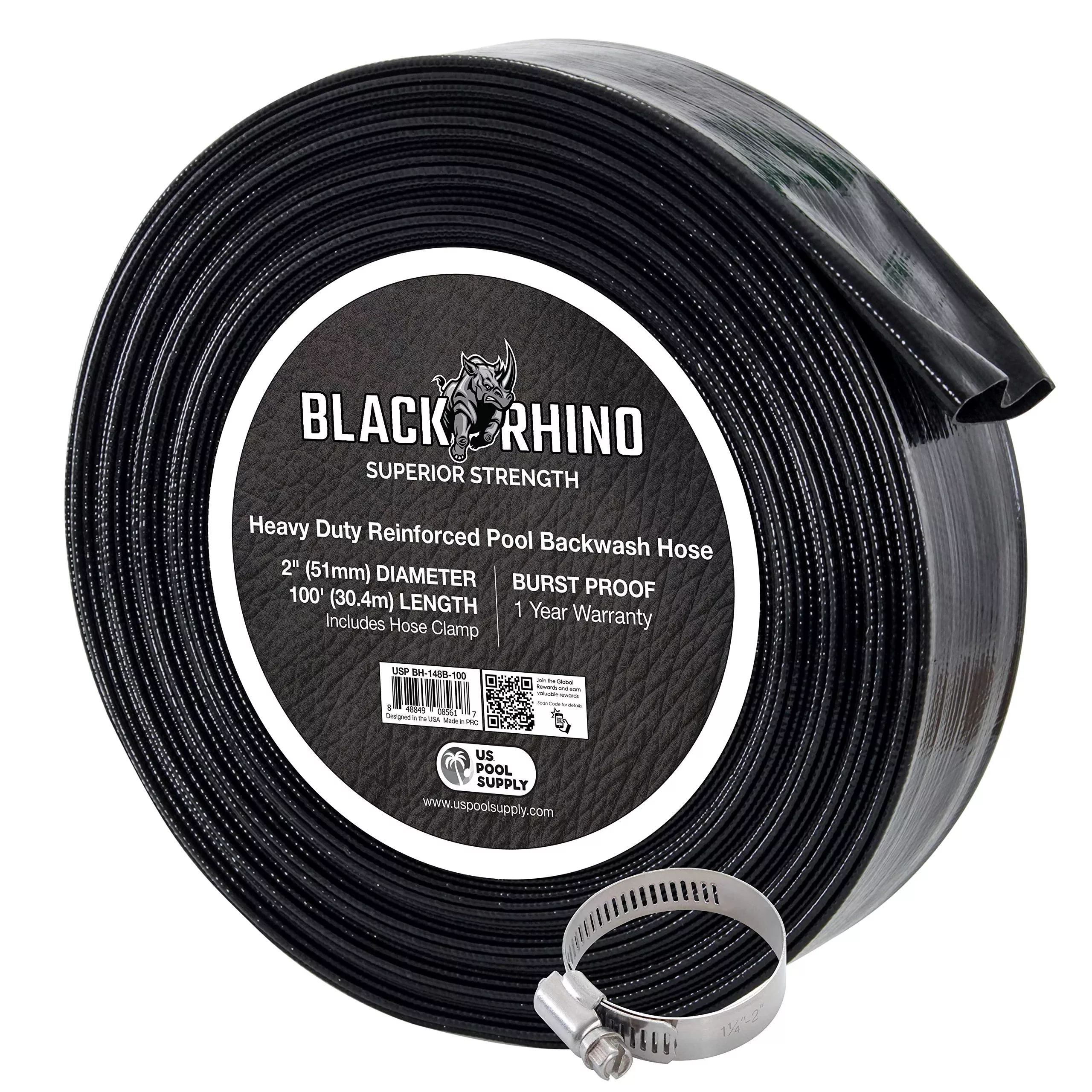 U.S. Pool Supply Pool Backwash Hose 2 Inch Diameter x 100 Feet - Discharge Hose for Pump, Sand Filter & Sump Pump Hoses - Burst Resistant Lay Flat Drainage Hoses for Inground & Above Ground Pools