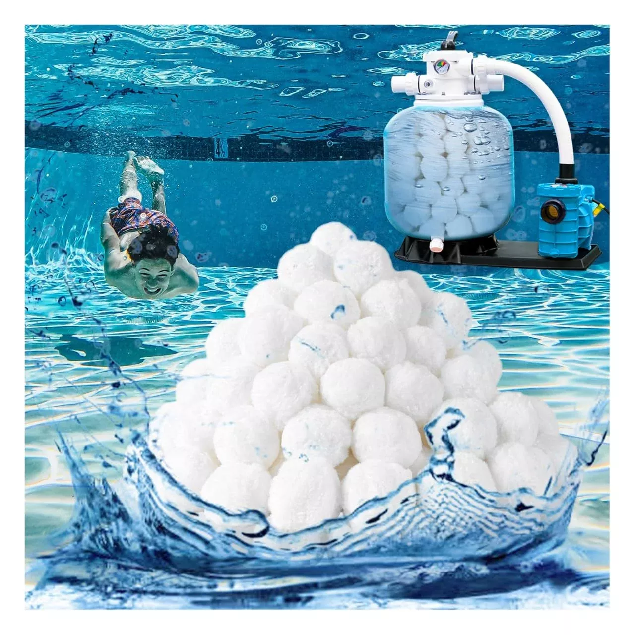 UMySpcl Pool Filter Balls (3.5 lbs) - Replaces 100 lbs of Filter Sand, Reusable & Eco-Friendly Polyester Fiber Filter Media for Sand Filter Pumps, Swimming Pools, Hot Tubs & Aquariums