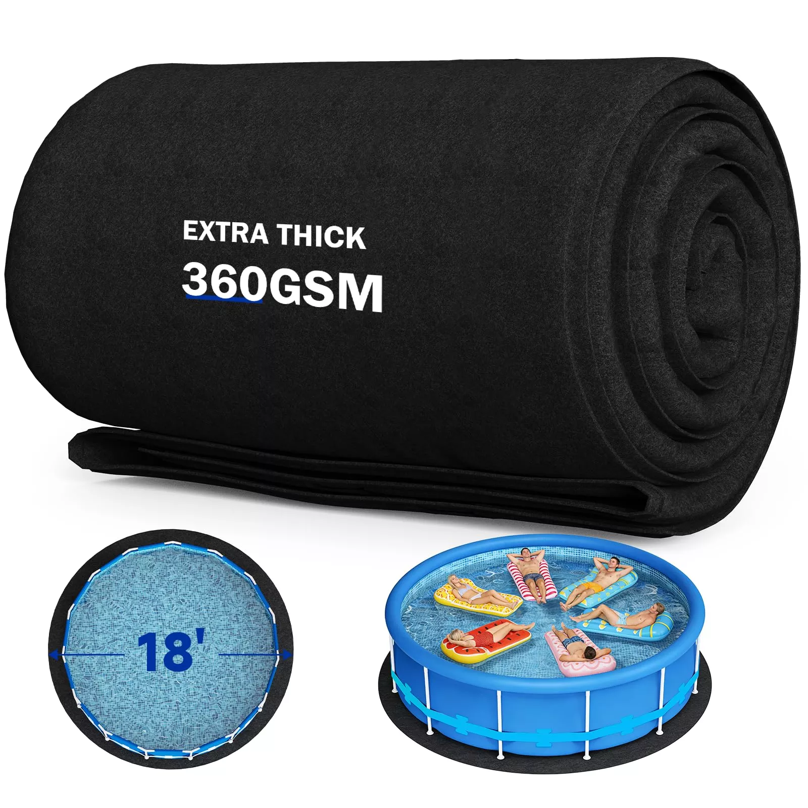 Uyittour 18Ft Round Pool Liner Pad for Above Ground Pools, 360G /M² Extra Thick Heavy Duty Under Pool Mat, Seamless Puncture Resistant Geotextile Fabric Ground Padding, Extends Liner Life, Black
