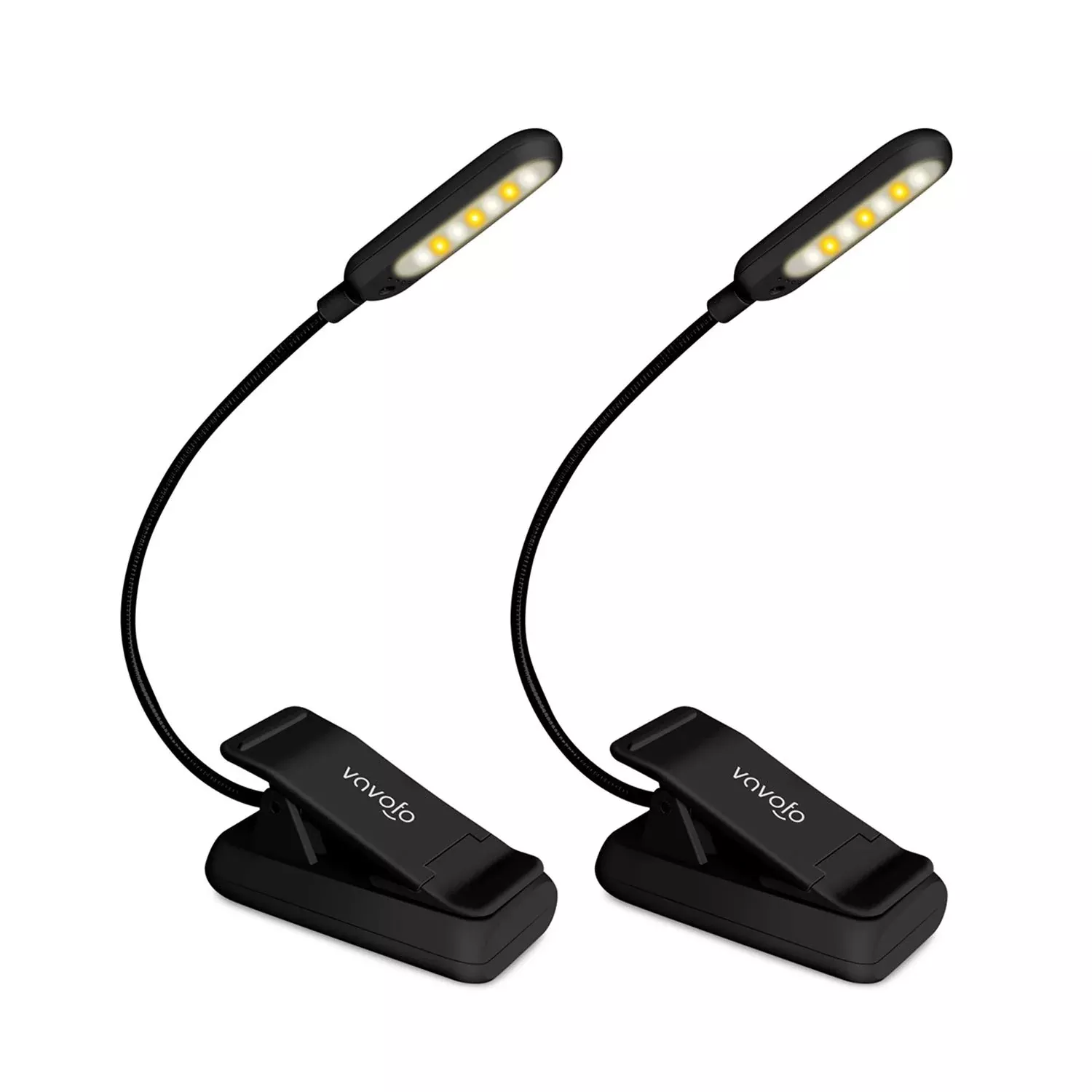 VAVOFO Clip On Rechargeable Reading Light, 7 LEDs with 3 Colortemperature 9 Brightness Levels Book Lights for Reading in Bed with Power Indicator for Bookworms (2 Pack Black)