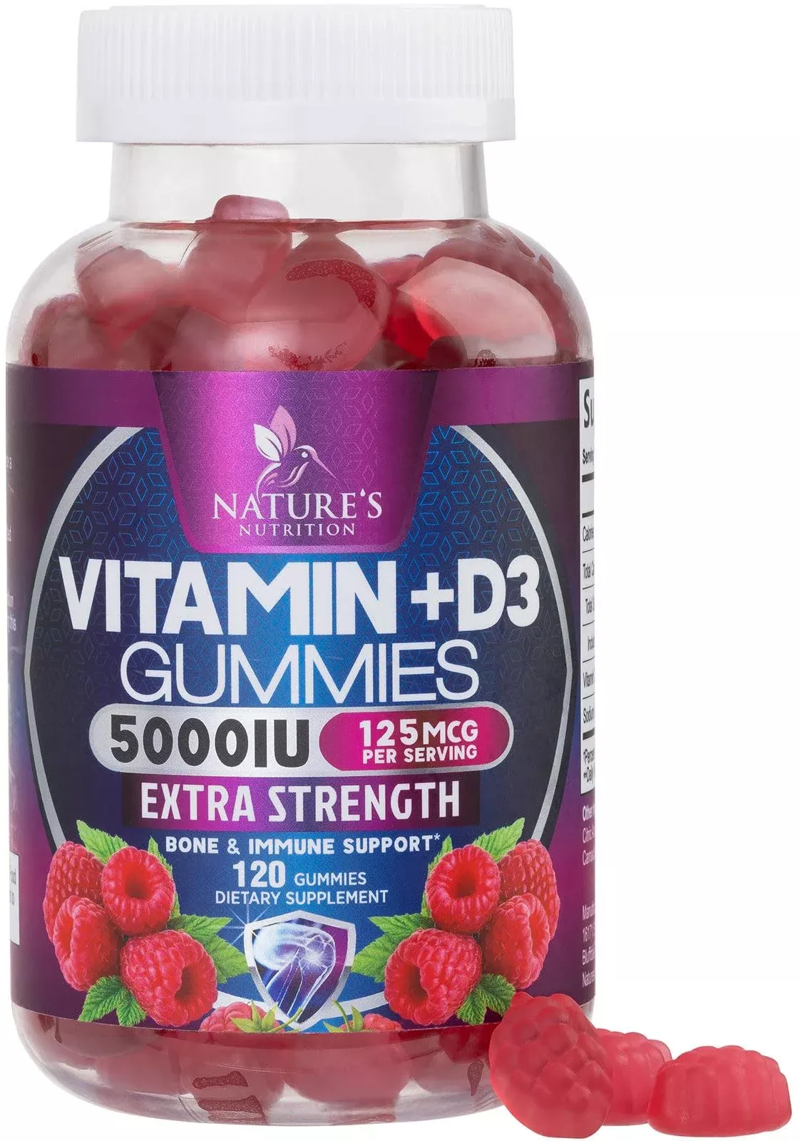 Vitamin D Supplement Gummy - Vitamin D3 125 mcg 5000 IU Per Serving - Bone, Teeth, Muscle and Immune Health Support for Men & Women, Premium VIT D3 Nature's & Gluten Free - 120 Gummies