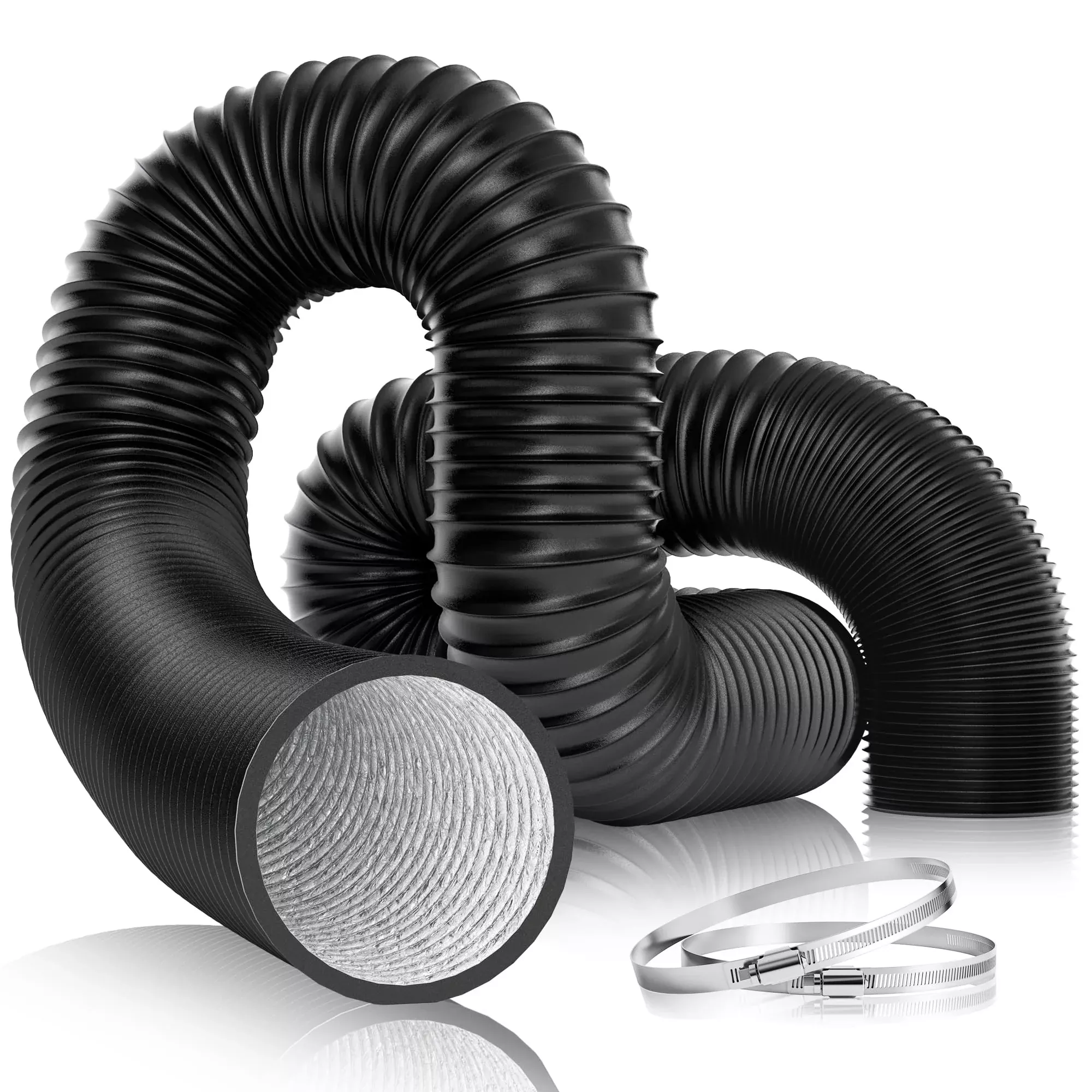 VIVOSUN 4'' Flexible Aluminum Duct, 25 FT Long Heavy-Duty Multi-Layer Air Hose for HVAC Ventilation, Dryer Vent Hose for Grow Tents and Duct Fan Systems, 2 Clamps Included