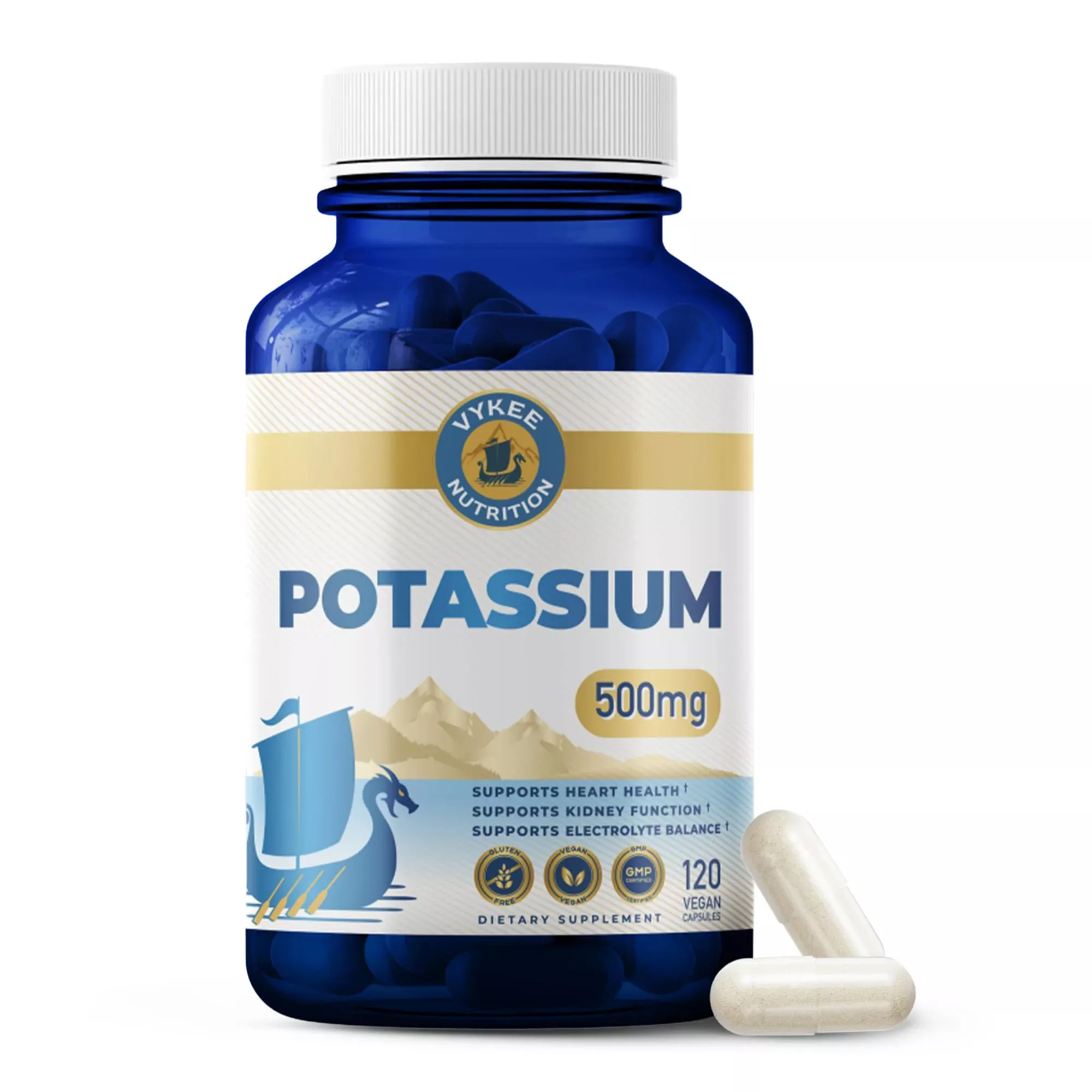 Vykee Nutrition Potassium Citrate Capsules - Supplements for Electrolyte Balance, Muscle & Heart Health - Vegan, Non-GMO, Gluten Free - 500 mg, 120 Count