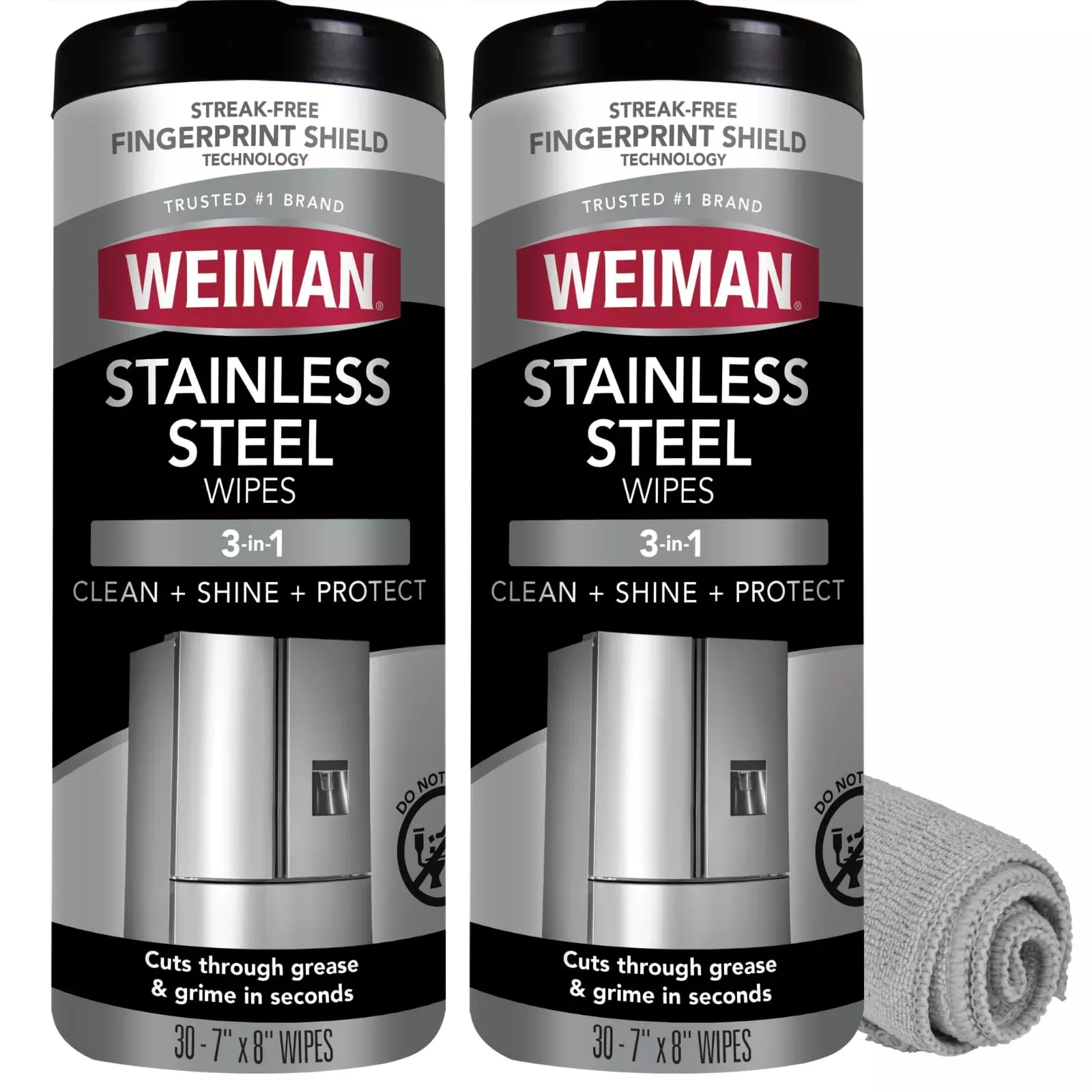 Weiman Stainless Steel Cleaner & Polish Kit, 2 Wipes & Cloth, Anti-Fingerprint, Removes Grease, Water Spots, Streaks & Residue, Polishing Cleaner Safe for Appliances, Chrome, Sinks & Grill Exteriors
