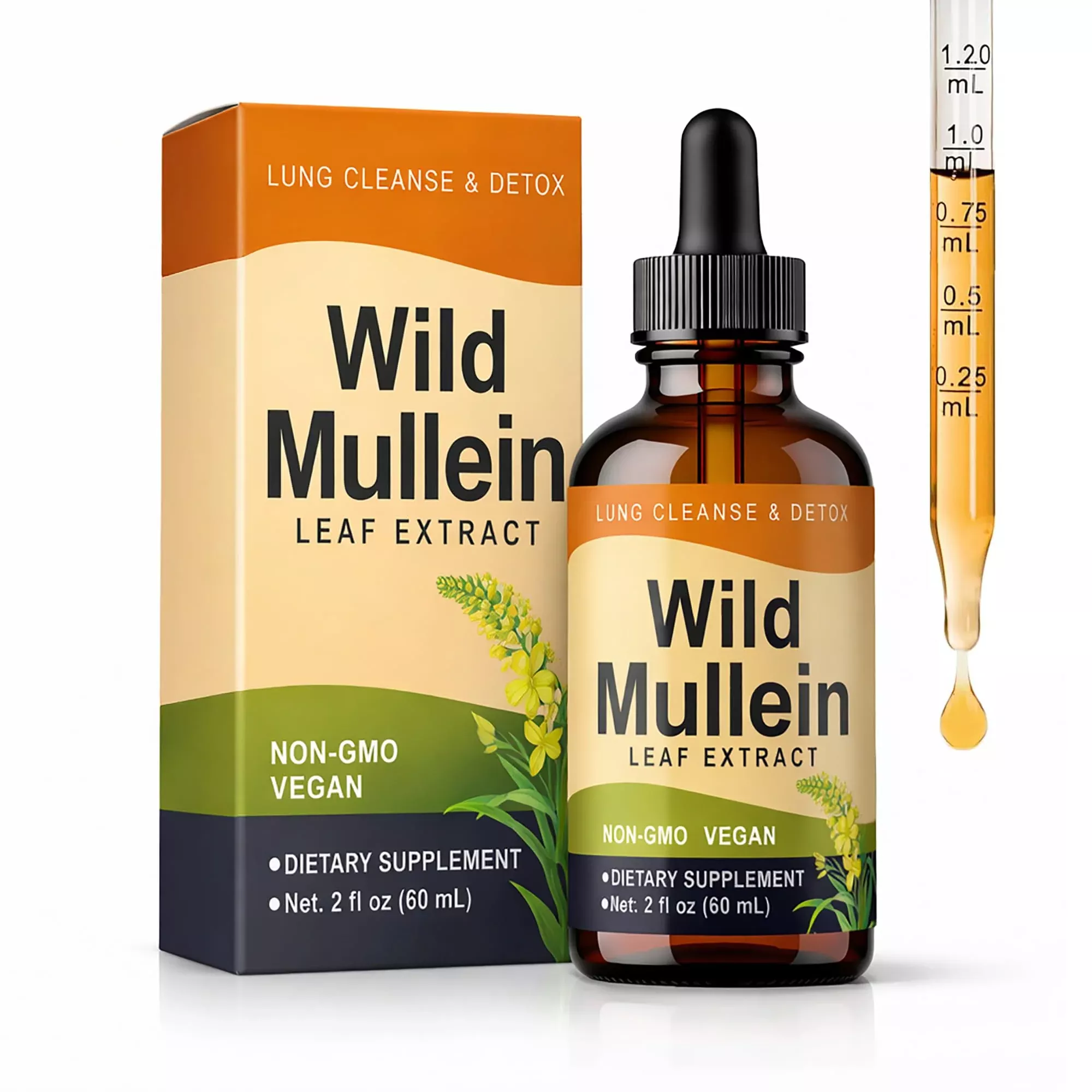 Wild Mullein Drops for Lungs - with Ginger & Lemon for Cleanse and Detox, Mullein Leaf Extract for Respiratory Support, Natural Herbal Supplement - 2 oz (2)