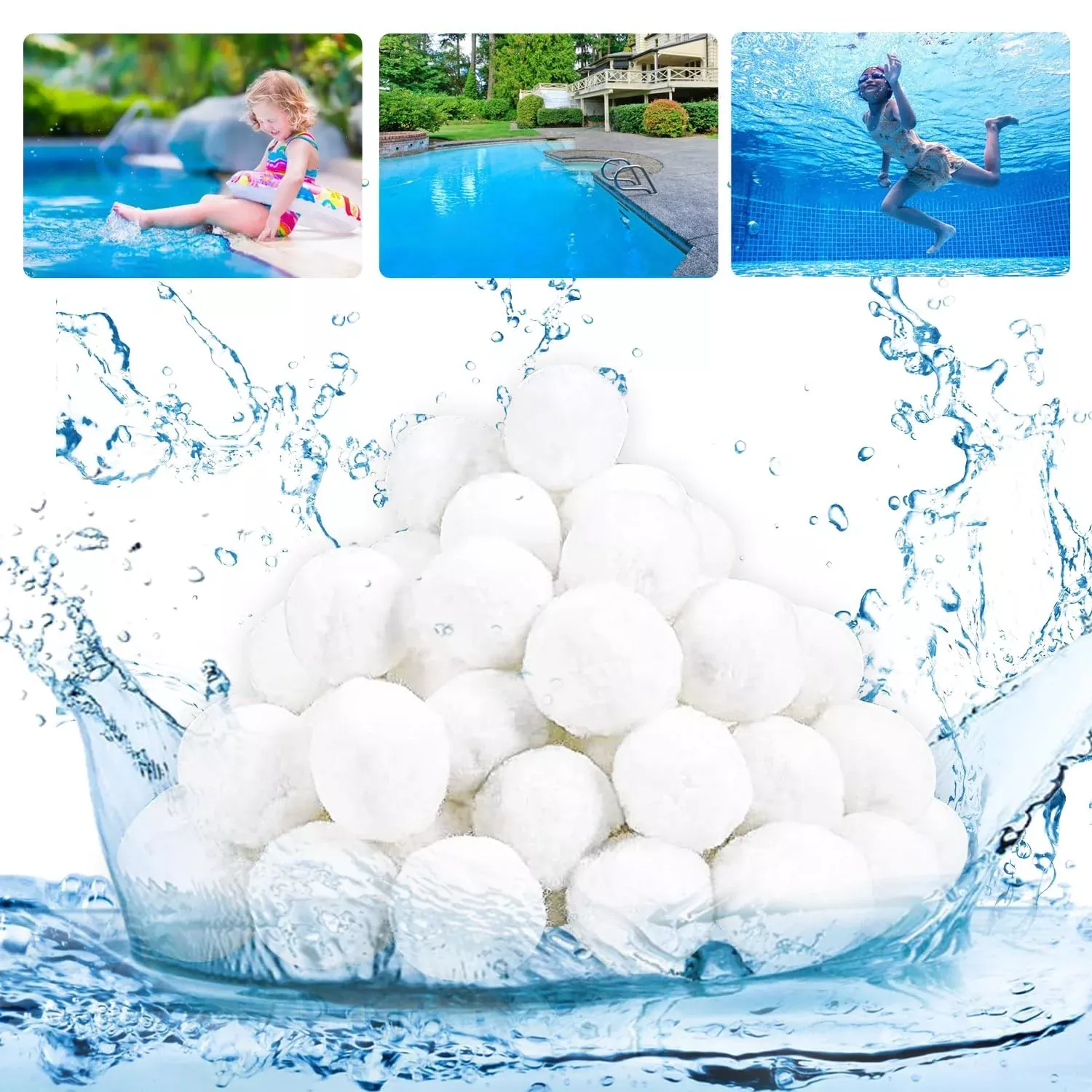 Wimarn Pool Filter Balls, 3.1 lbs for Sand Filter, Eco-Friendly Fiber Media Equals 100 lbs Pool Filter Sand, Reusable Filter Media Balls, Higher Efficiency Water Filtration for Swimming Pool