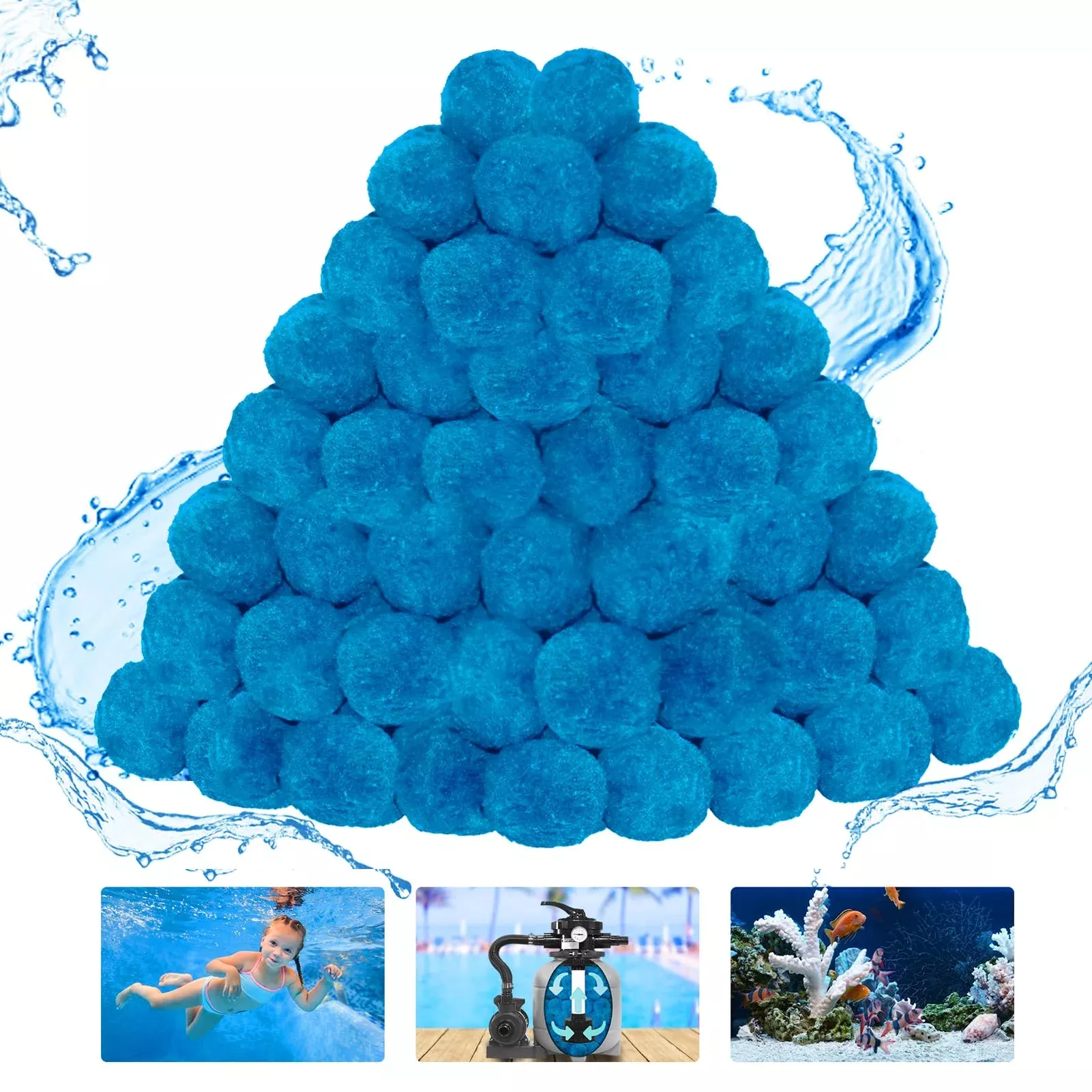 WLLEYAY 1.8 lbs Pool Filter Balls, New Upgrade Efficient Swimming Pool Filter Sand Alternative, Reusable Eco-Friendly Blue Filter Media Balls, Replace 70 lbs Filter Sand, Lasts for Several Seasons