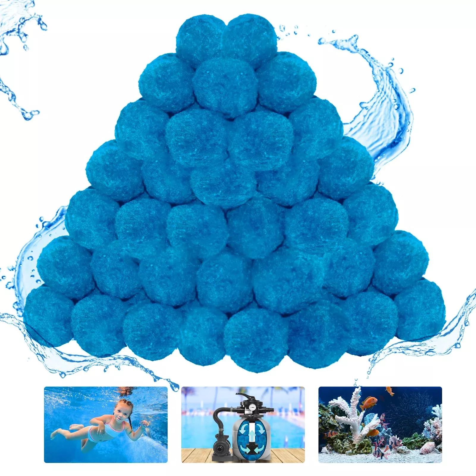 WLLEYAY 3.1 lbs Pool Filter Balls, New Upgrade Efficient Swimming Pool Filter Sand Alternative, Reusable Eco-Friendly Blue Filter Media Balls, Replace 110 lbs Filter Sand, Lasts for Several Seasons