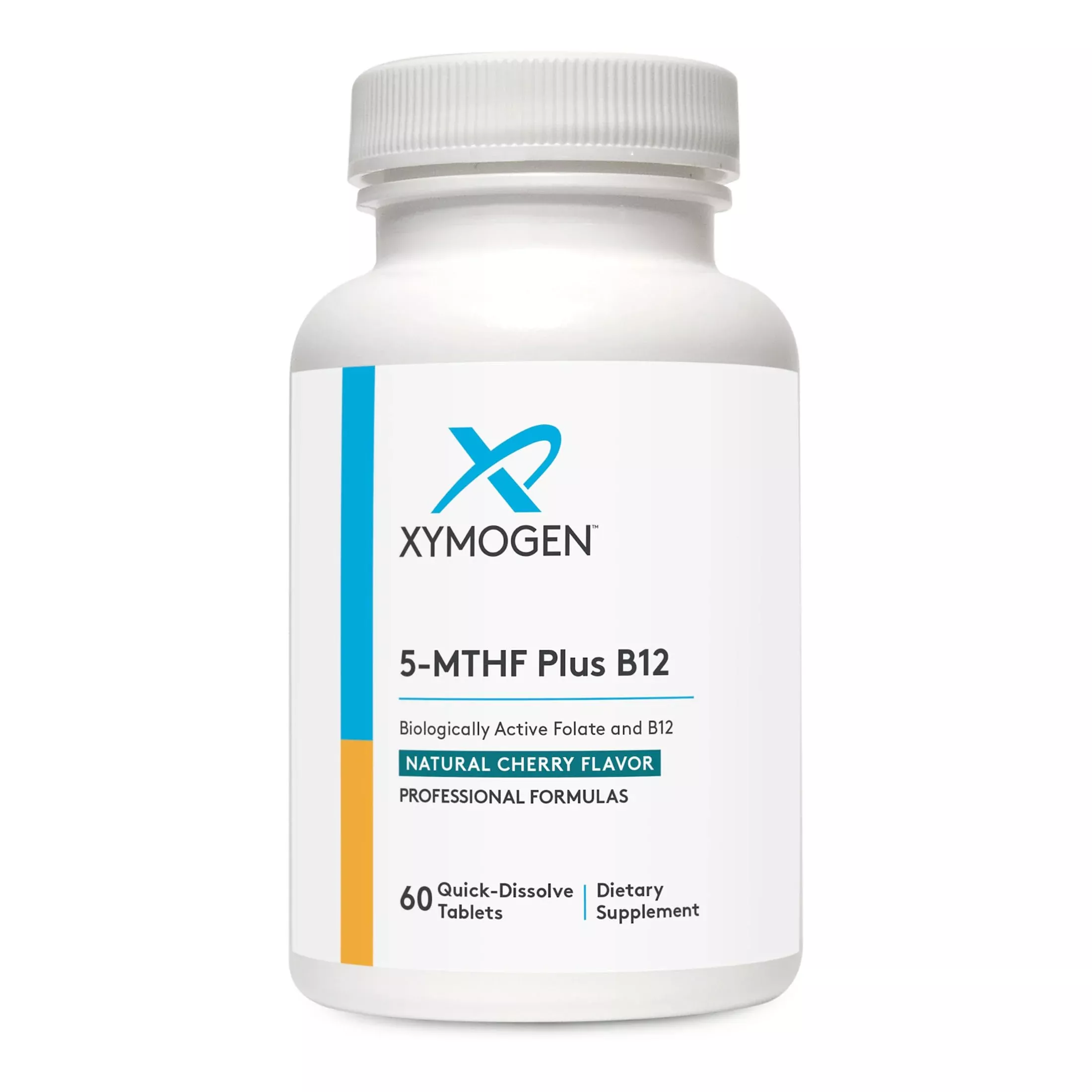 XYMOGEN 5-MTHF Plus B12 - Biologically Active Folate & Methyl B12 Supplement - for Methylation & Nervous System Support* - Gluten-Free - Cherry Flavor - 60 Quick-Dissolve Tablets