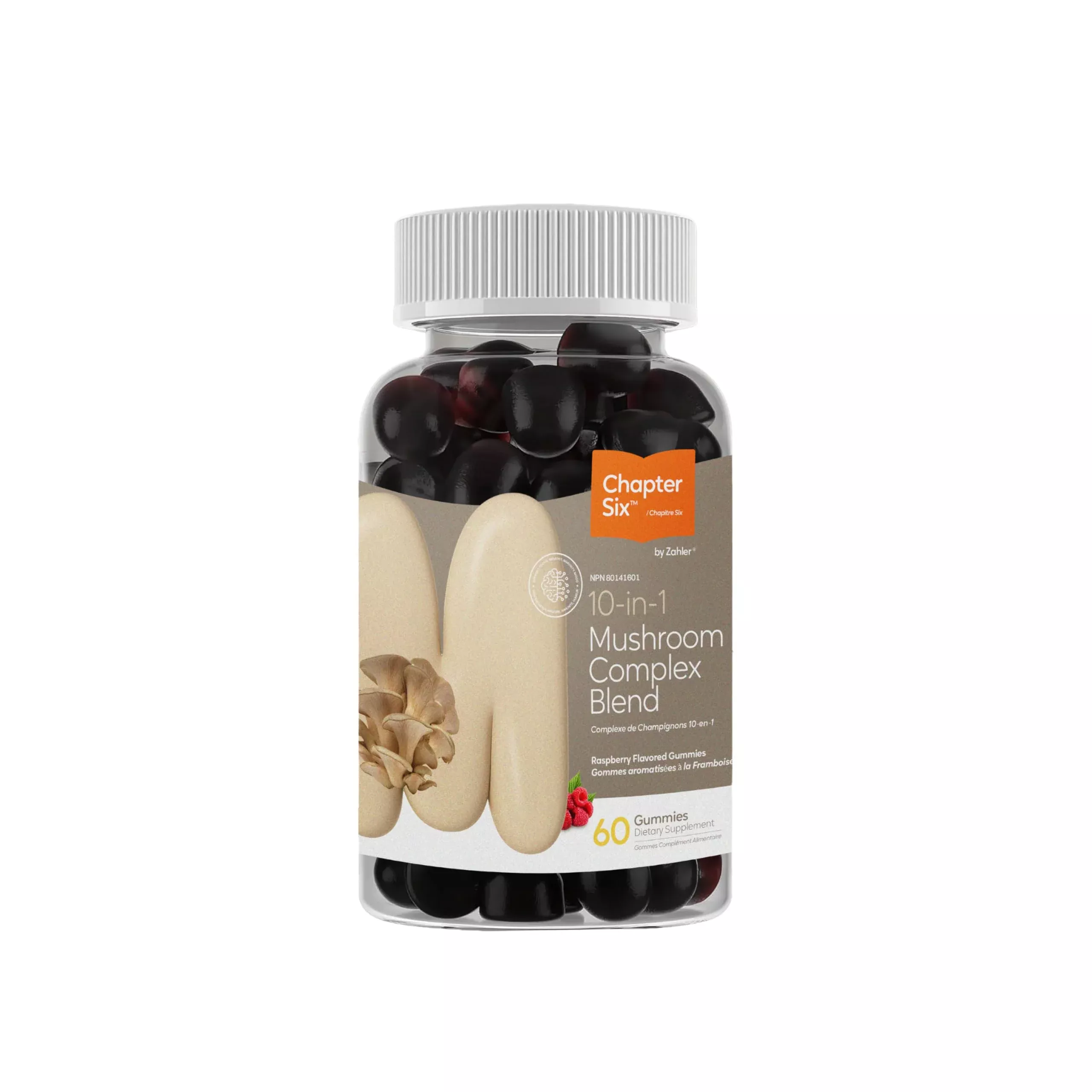 Zahler Chapter Six 10 in 1 Mushroom Complex Blend, Raspberry Flavored 60 Count.