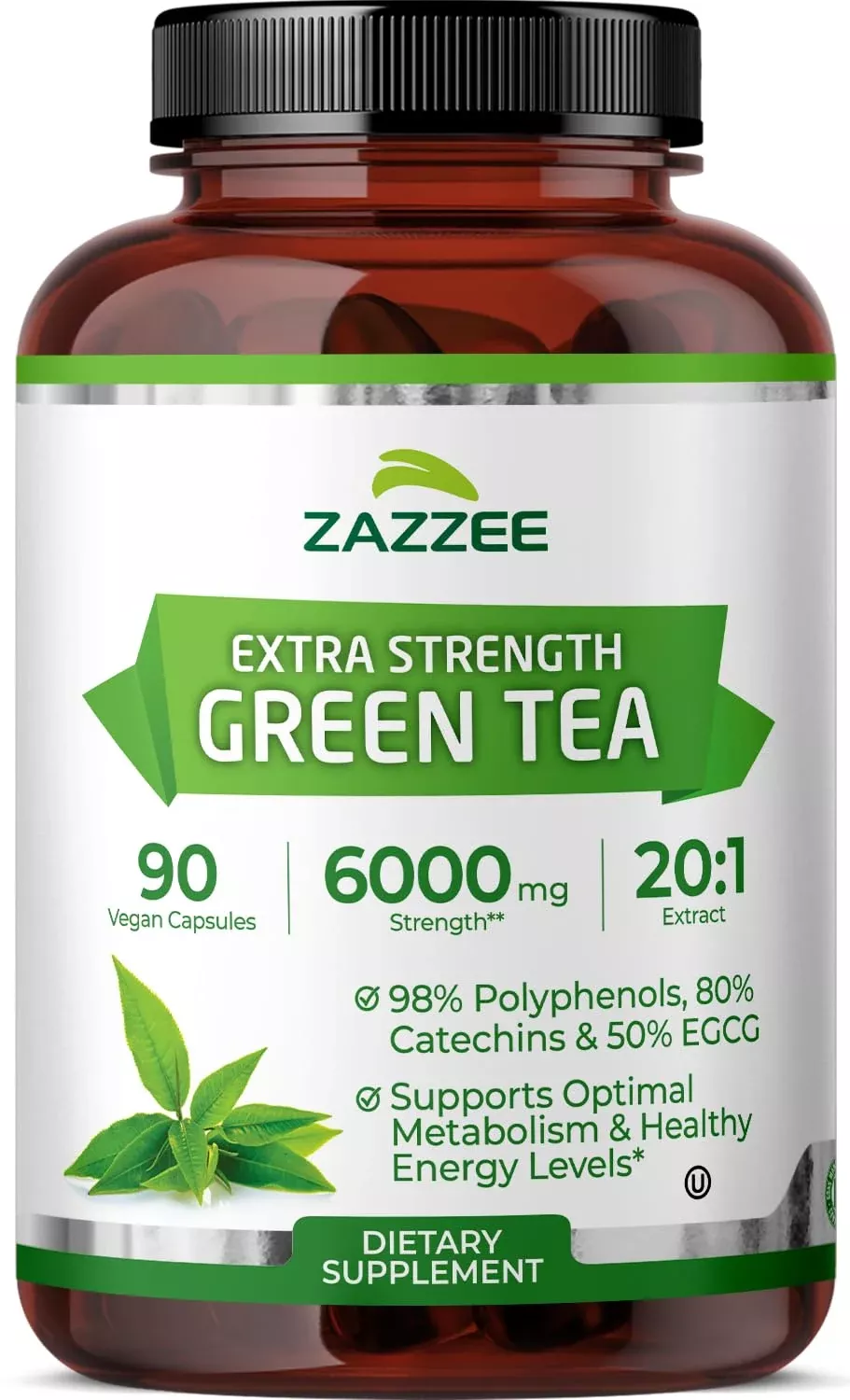 Zazzee Extra Strength Green Tea 20:1 Extract, 50% EGCG, 98% Polyphenols, 80% Catechins, 240 Vegan Capsules, 8 Month Supply, Certified Kosher, Antioxidant & Metabolism Support, Non-GMO, Made in the USA