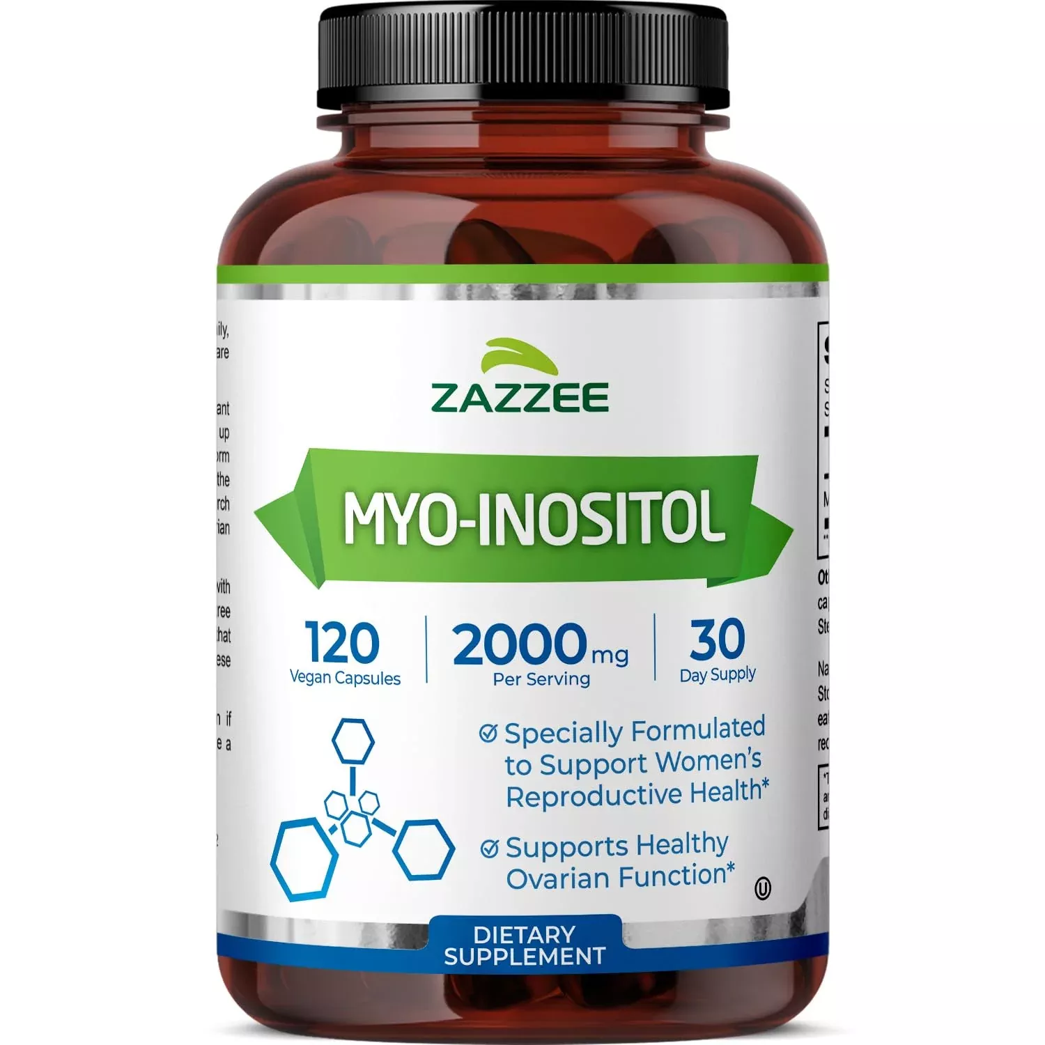 Zazzee Myo-Inositol Capsules, 2000 mg per Serving, 120 Vegan Capsules, Ideal Dosage for 40:1 Ratio, Certified Kosher, Hormone Balance & Healthy Ovarian Function Support, Non-GMO, Made in the USA