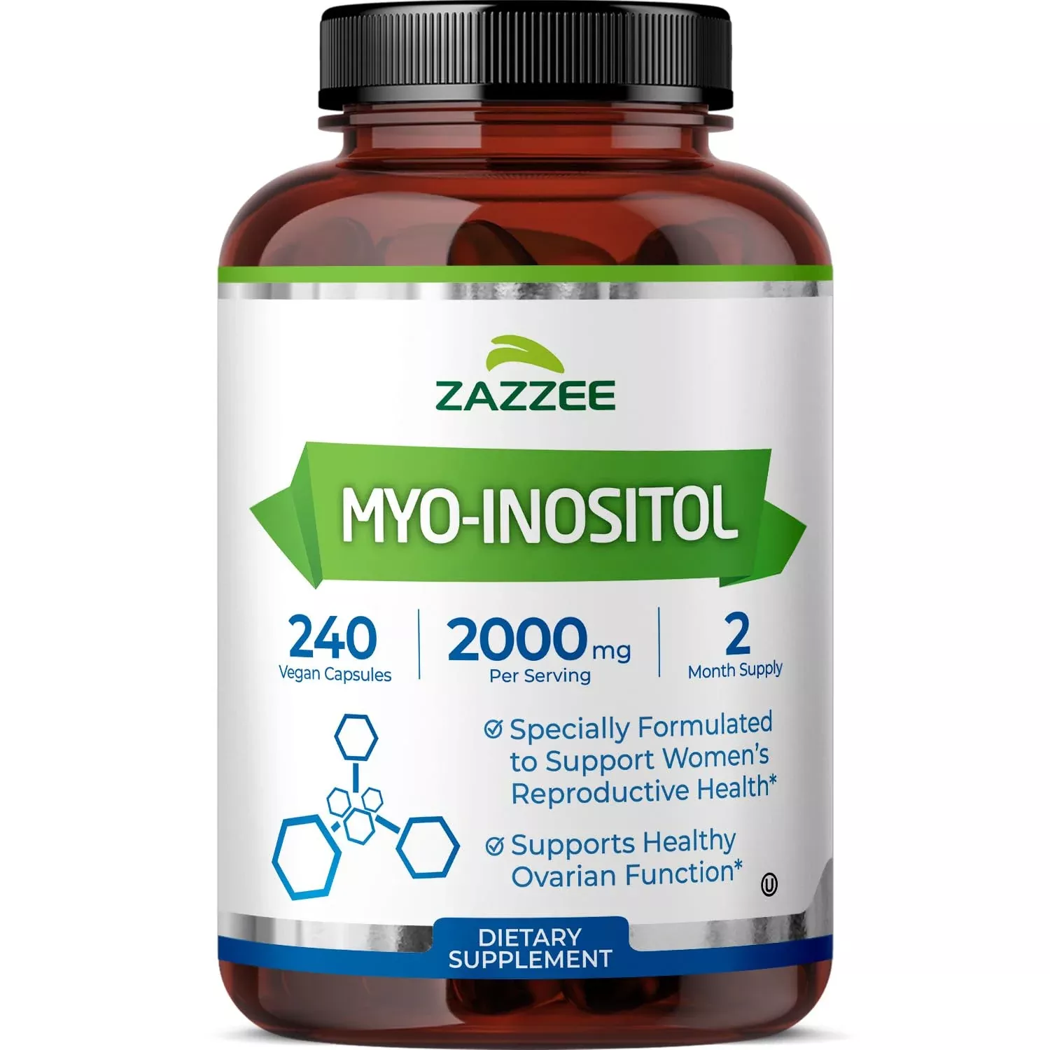 Zazzee Myo-Inositol Capsules, 2000 mg per Serving, 240 Vegan Capsules, Ideal Dosage for 40:1 Ratio, Certified Kosher, Hormone Balance & Healthy Ovarian Function Support, Non-GMO, Made in the USA