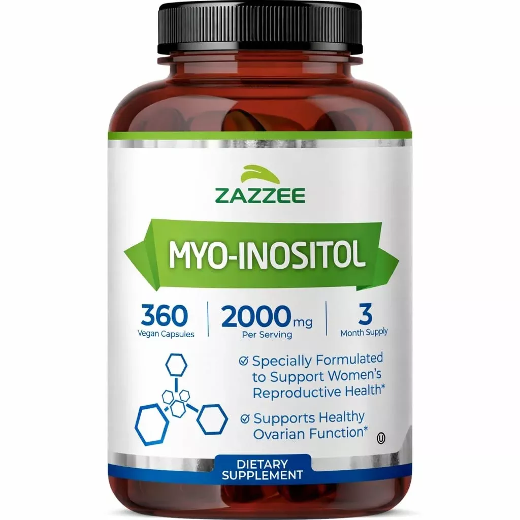 Zazzee Myo-Inositol Capsules, 2000 mg per Serving, 360 Vegan Capsules, Ideal Dosage for 40:1 Ratio, Kosher, 100% Vegetarian, Hormone Balance & Healthy Ovarian Function Support, All-Natural and Non-GMO