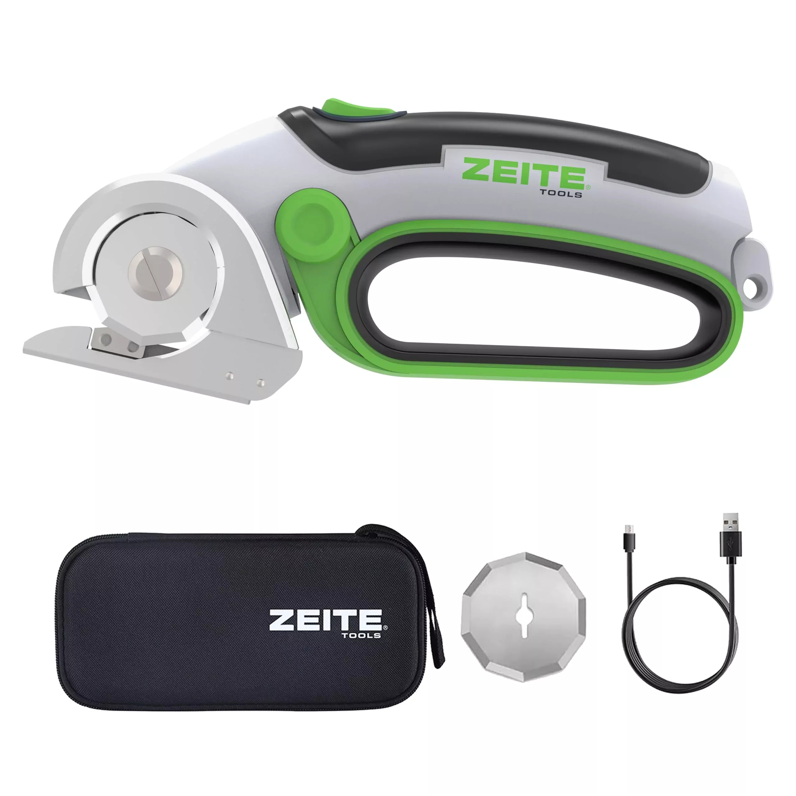 ZEITE 4V Cordless Electric Scissors Cardboard Cutter with 1 x Replace Blade,1 x Storage Box,1 x USB Rechargeable Cable Rotary Cutter for Box Plastic Carpet Cloth, Easy to Hold and Safety,Gray