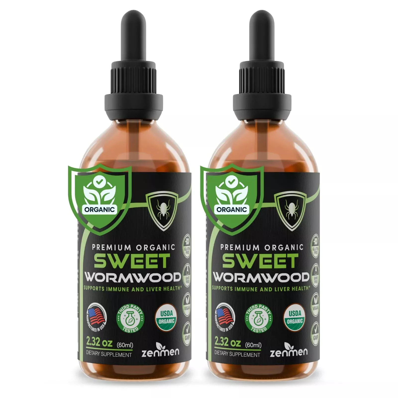 Zenmen Organic Sweet Wormwood (Artemisia Annua) Extract- Immune Support and Source of Antioxidants - 2 Bottles of 2.32 fl oz/ 60ml, Vegan, Manufactured in The USA