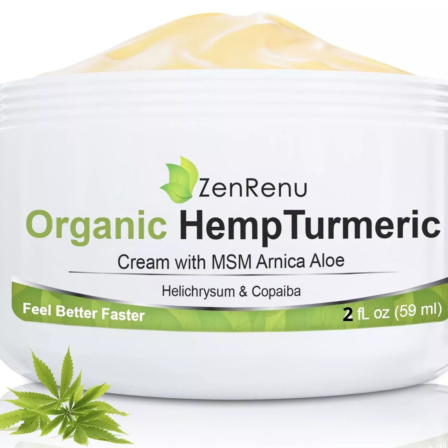 Zenrenu Organic Hemp Turmeric Cream with Arnica, MSM, Hemp Oil Extract, & 7 Essential Oils - Non Greasy & Fast Absorbing for Any Areas of Discomfort 4 oz