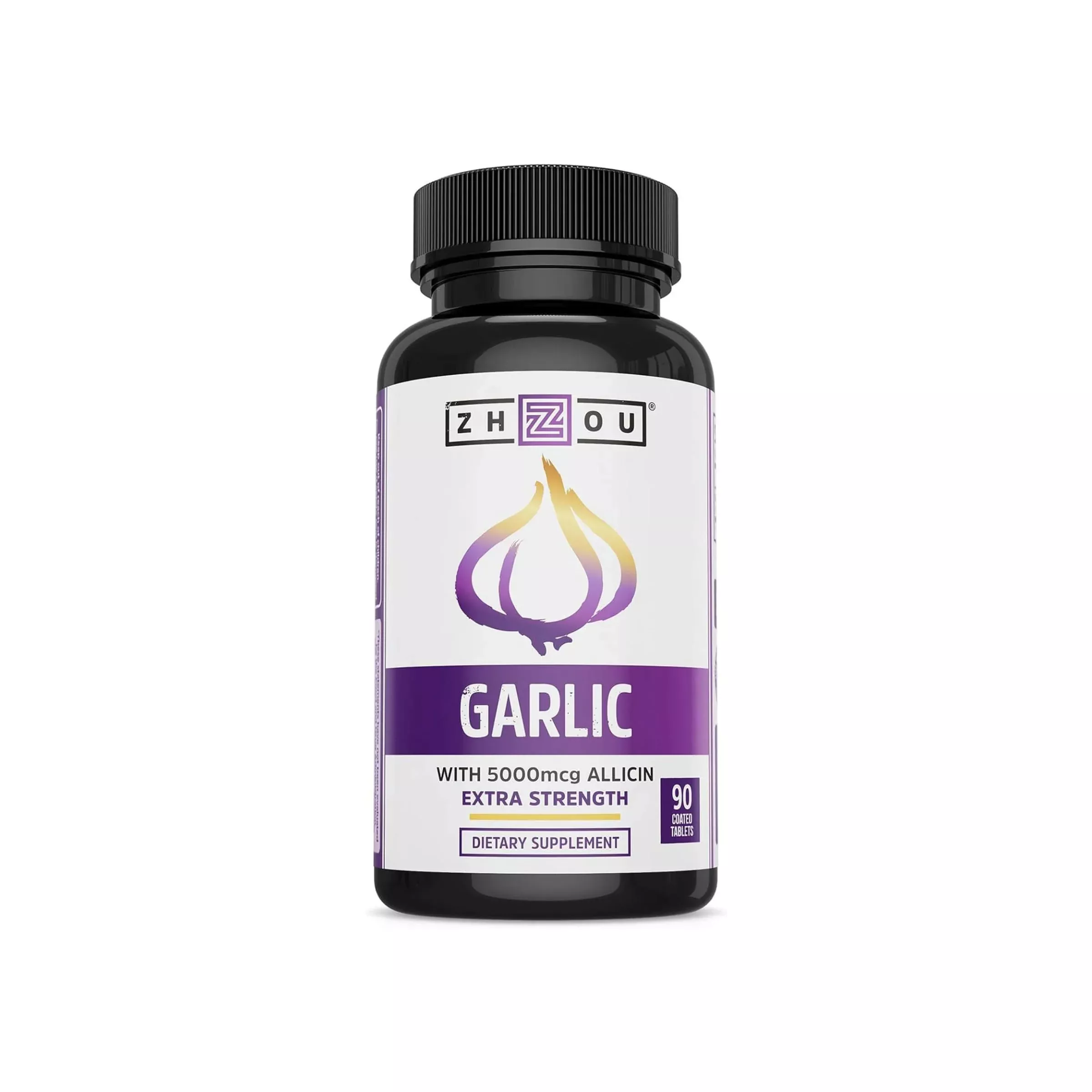 Zhou Garlic with Allicin - Garlic Supplements, Odorless Garlic Extract Pills for Men & Women, 5000 mcg Allicin Per Tablet for Immune & Heart Health - 90 Coated Tablets (Pack of 1)