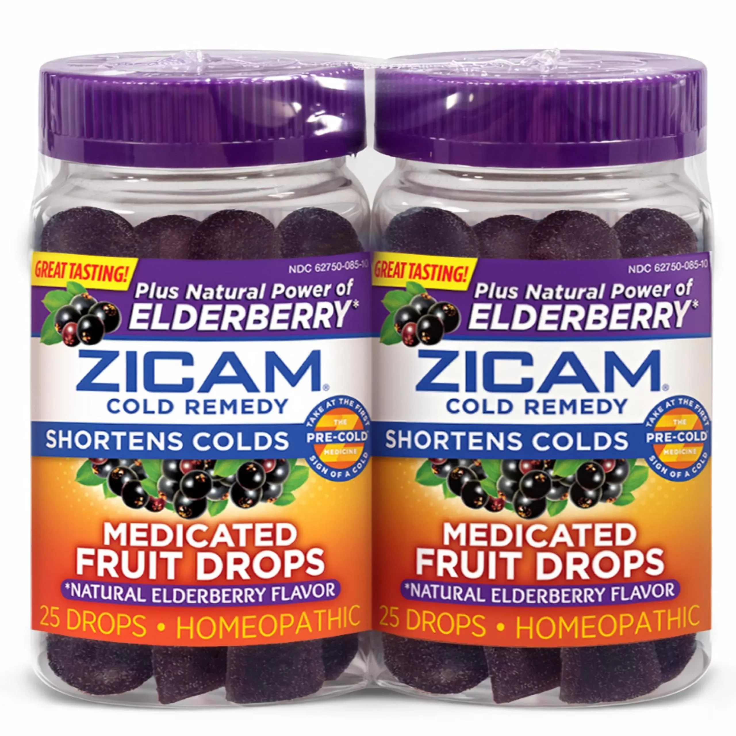 Zicam Cold Remedy Medicated Fruit Drops, Elderberry Flavor, Zinc Cold Shortening Medicine, Chewy Drops, 50 Count (2 Packs of 25)