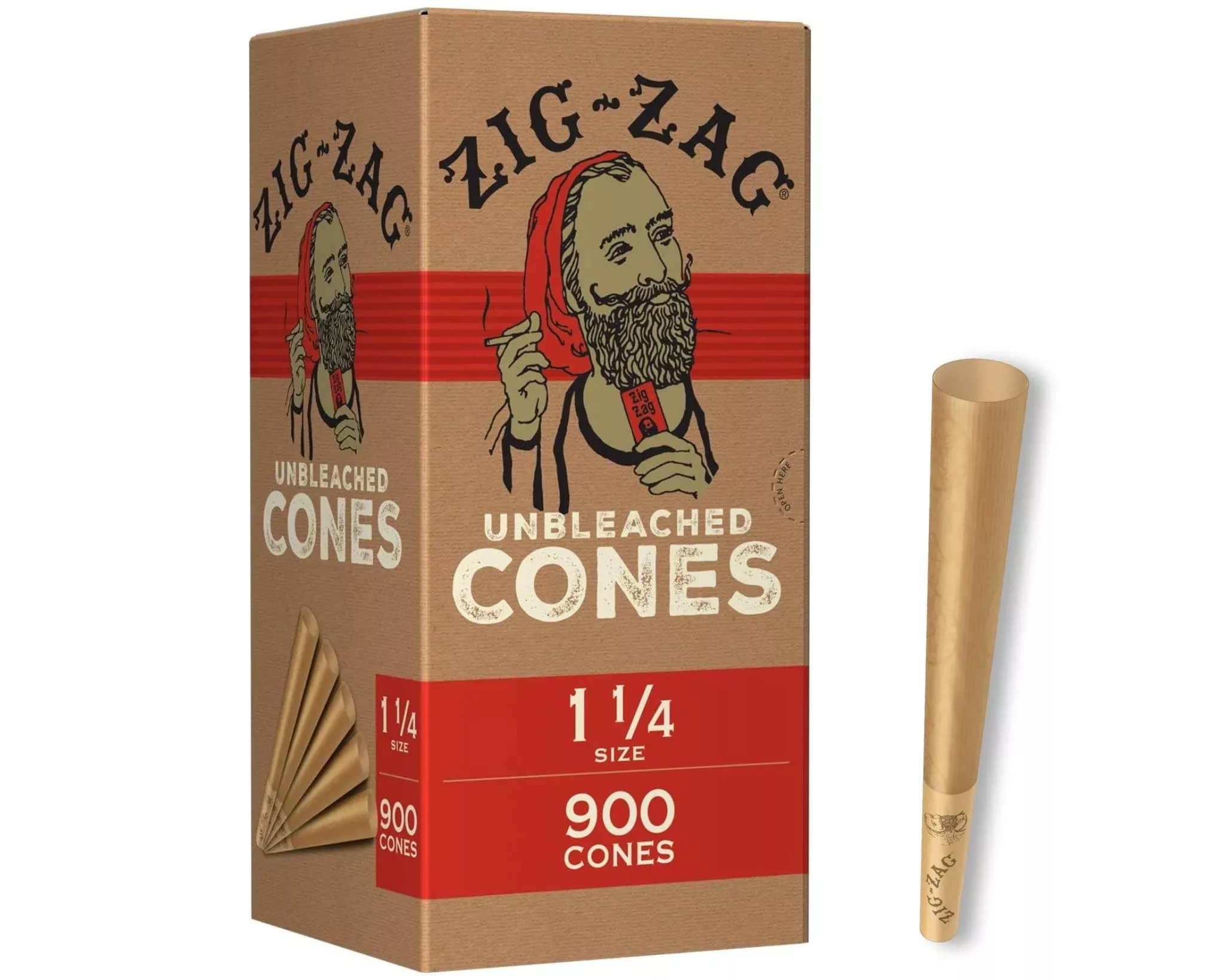 ZIG-ZAG Pre Rolled Cones 1 1 /4 Size (900 Pack) Unbleached - Slow Burning Pre Rolled Cones with Tips & Packing Tubes Included - Bulk Pack