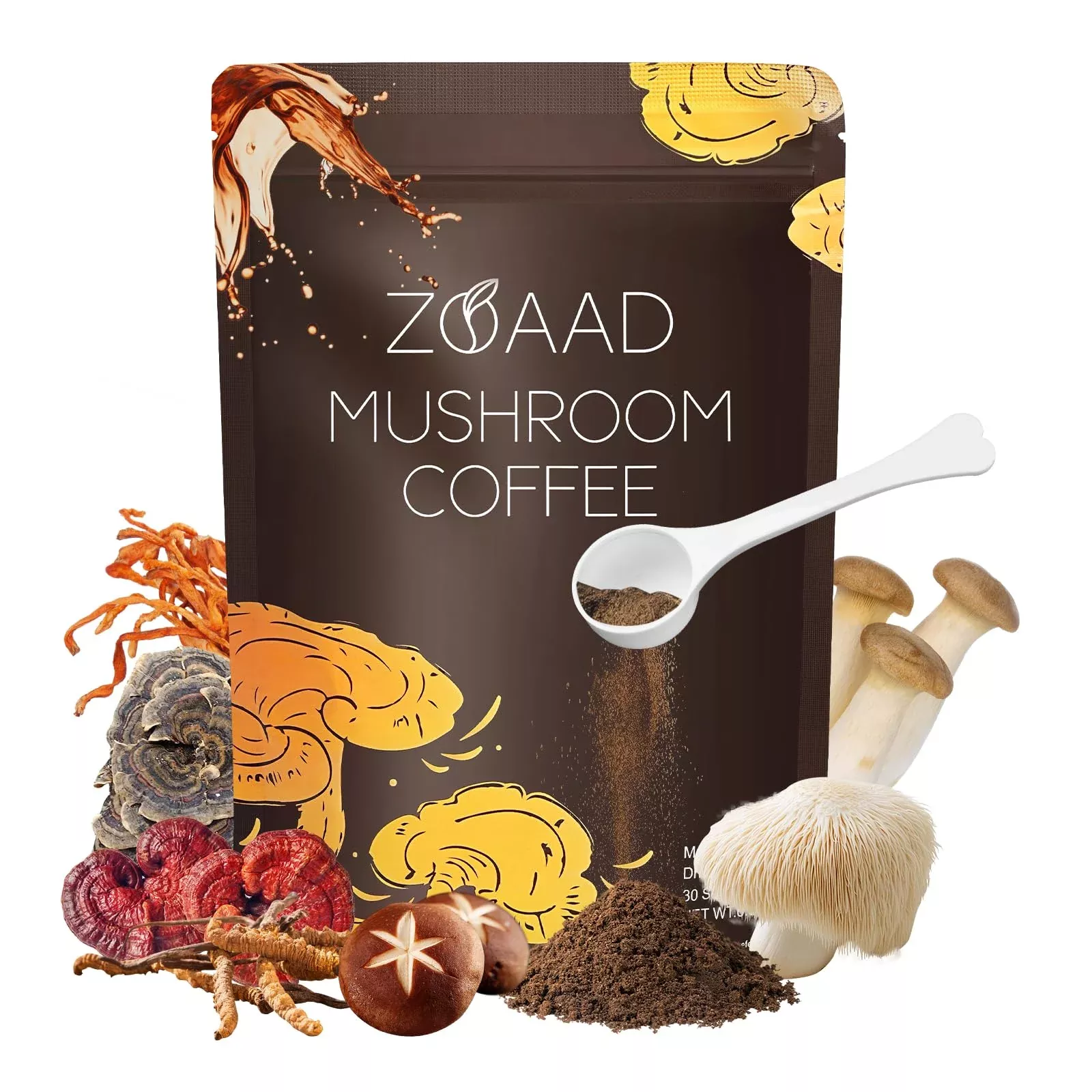 ZOAAD Mushroom Coffee - 6 Organic Adaptogenic Mushrooms with Lion’s Mane & Cordyceps, Smooth & Delicious Low-Caffeine Instant Coffee, Boost Energy, Focus & Immune Support, 6.35oz 1 Pack