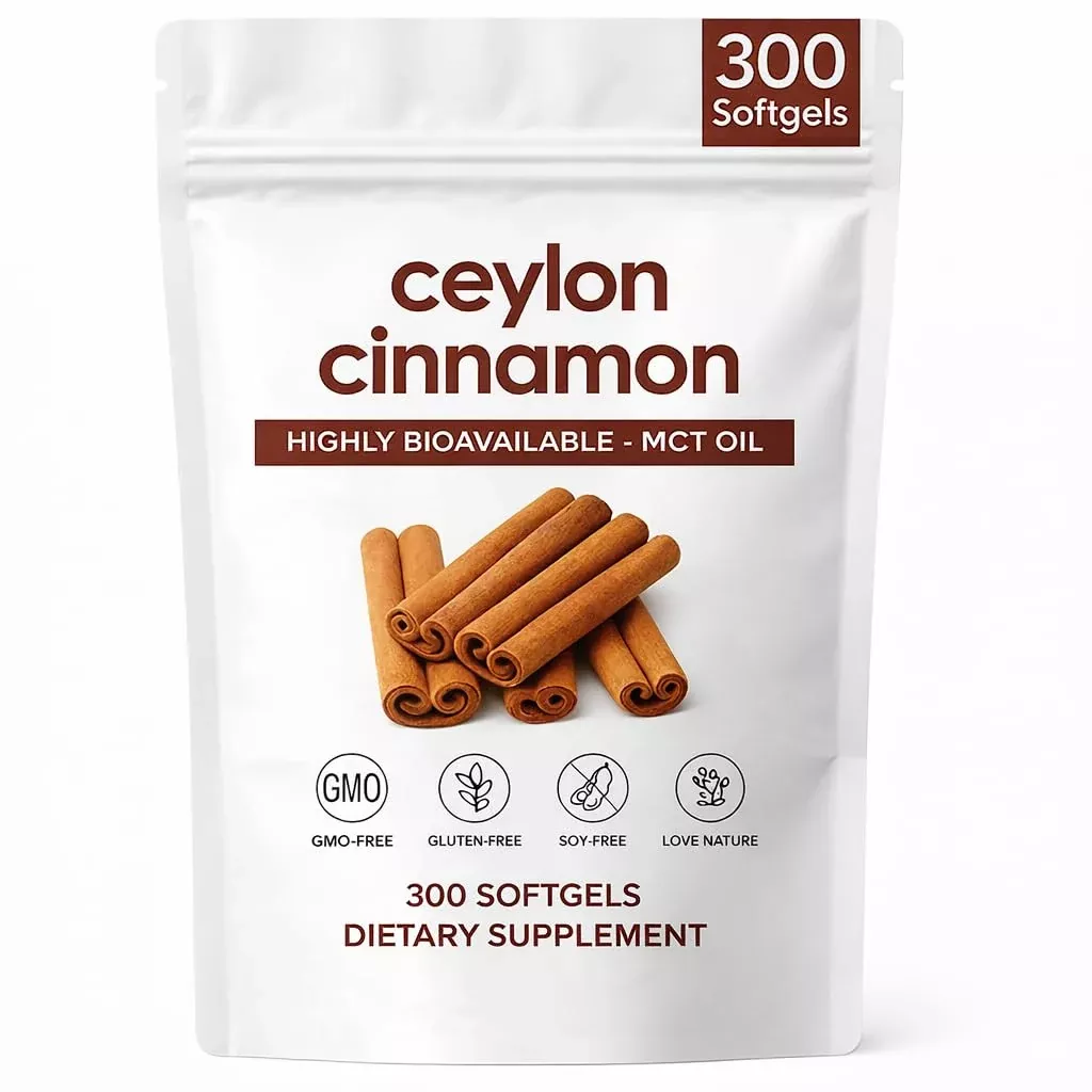 ZRRTXV Ceylon Cinnamon Softgels, with MCT Oil, Cinnamon Supplements, Non-GMO, Gluten Free, 300 Softgels